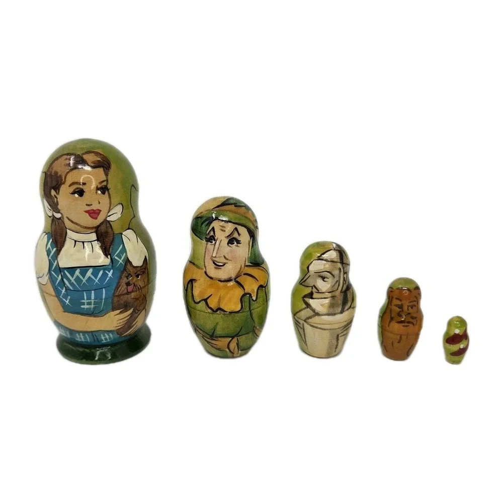 Vintage Set of 5 Wizard of Oz Wooden Russian Nesting Dolls Hand Painted 3.5